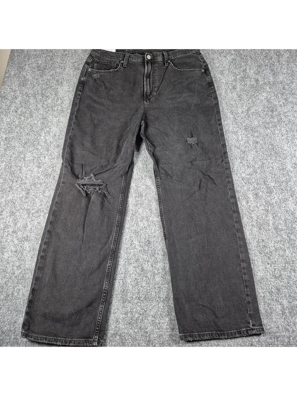 Gap 90s Loose High Rise Distressed Denim Jeans Women 12R/31 Y2K Baggy Flare Blck